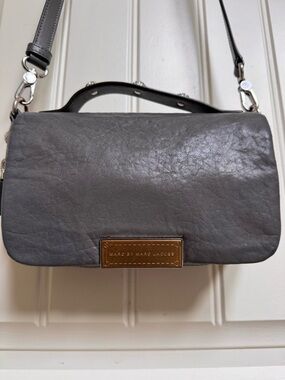 Marc by Marc Jacobs Grey Calfskin Distressed Mini Studded Crossbody Bag. 8x5x2